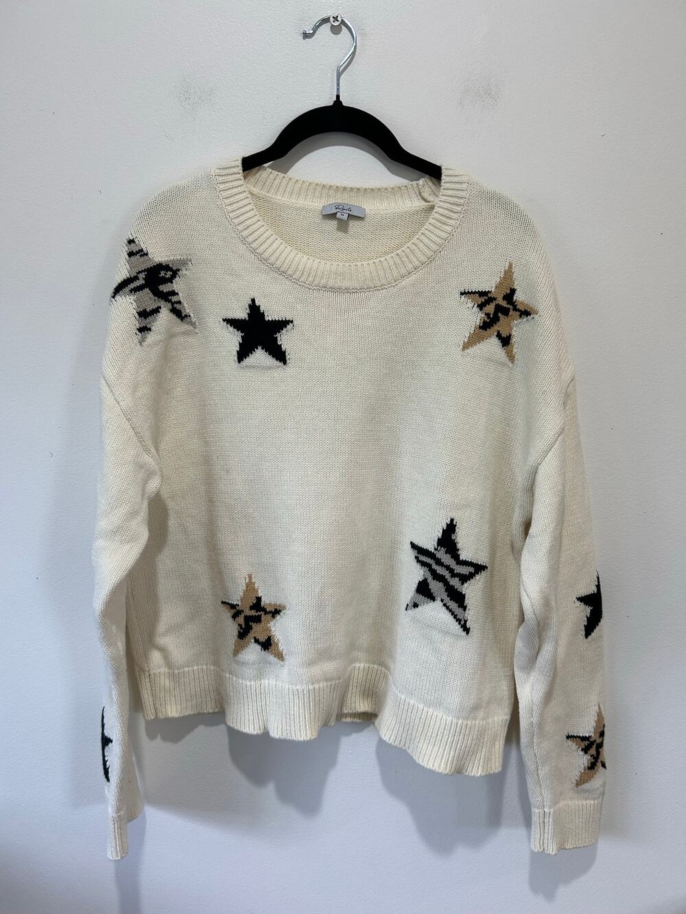 Rails Perci knit sweater in neutral animal star size M crew neck cotton blend